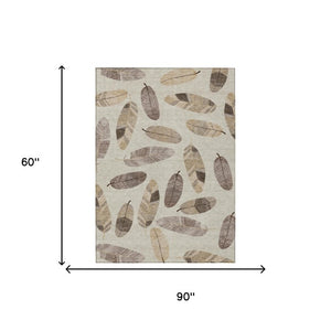 5x8 Beige Sky Blue Botanical Leaf Polyester Indoor Outdoor Washable Area Rug