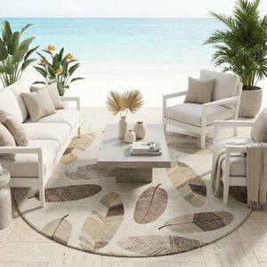 8 Ft Round Botanical Leaf Polyester Area Rug for Patio Porch Kitchen or Family Room
