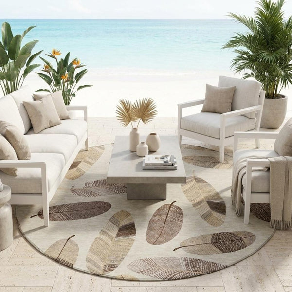 8 Ft Round Botanical Leaf Polyester Area Rug for Patio Porch Kitchen or Family Room