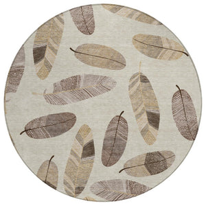 HomeRoots 8 Ft Round Botanical Leaf Polyester Area Rug for Patio Porch Kitchen or Family Room 735076