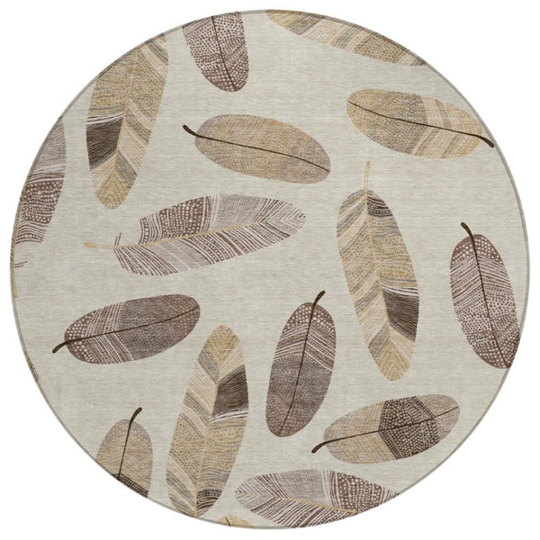 HomeRoots 8 Ft Round Botanical Leaf Polyester Area Rug for Patio Porch Kitchen or Family Room 735076