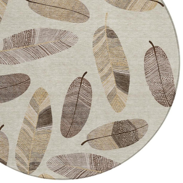 8 Ft Round Botanical Leaf Polyester Area Rug for Patio Porch Kitchen or Family Room