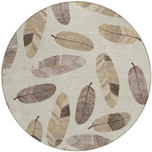 8 Ft Round Botanical Leaf Polyester Area Rug for Patio Porch Kitchen or Family Room