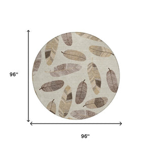 8 Ft Round Botanical Leaf Polyester Area Rug for Patio Porch Kitchen or Family Room