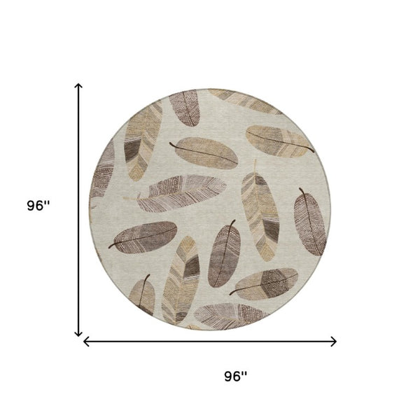 8 Ft Round Botanical Leaf Polyester Area Rug for Patio Porch Kitchen or Family Room