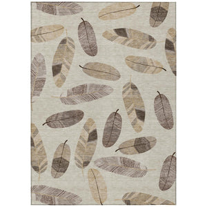 HomeRoots 8x10 Beige Sky Blue Botanical Leaf Polyester Washable Rug for Patio or Living Room 735077