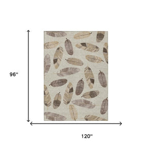 8x10 Beige Sky Blue Botanical Leaf Polyester Washable Rug for Patio or Living Room
