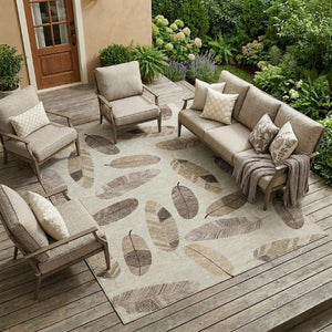 9 X 12 Botanical Leaf Polyester Area Rug Washable Stain Resistant Indoor Outdoor Patio