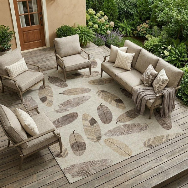 9 X 12 Botanical Leaf Polyester Area Rug Washable Stain Resistant Indoor Outdoor Patio