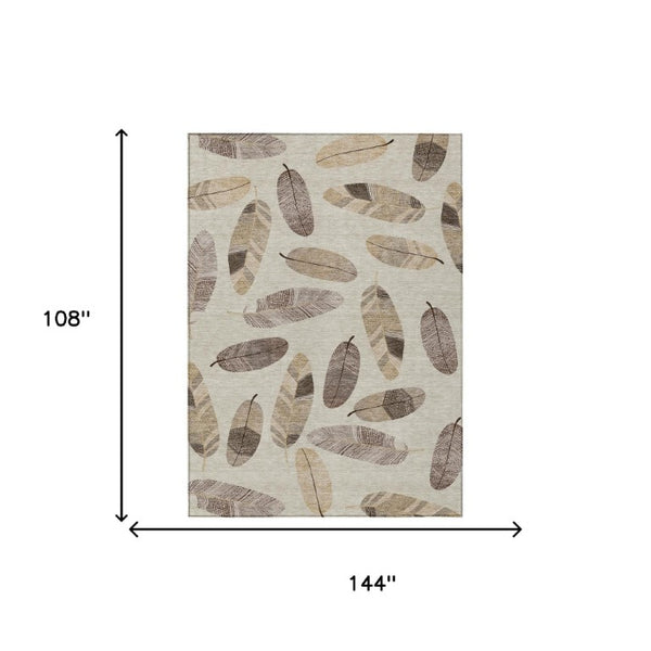 9 X 12 Botanical Leaf Polyester Area Rug Washable Stain Resistant Indoor Outdoor Patio