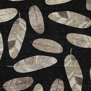 5' X 8' Black and Green Botanical Leaves Washable Indoor Outdoor Area Rug