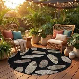 8 Foot Round Botanical Leaf Polyester Area Rug Washable for Indoor Outdoor Spaces
