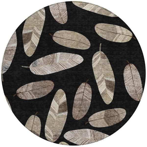 8 Foot Round Botanical Leaf Polyester Area Rug Washable for Indoor Outdoor Spaces