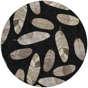 8 Foot Round Botanical Leaf Polyester Area Rug Washable for Indoor Outdoor Spaces