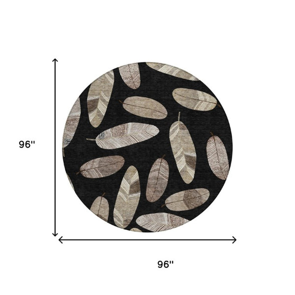 8 Foot Round Botanical Leaf Polyester Area Rug Washable for Indoor Outdoor Spaces
