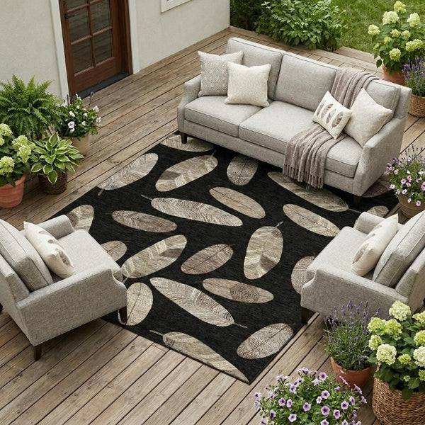 8 X 10 Botanical Leaf Polyester Area Rug Washable Stain Resistant for Patio or Living Room