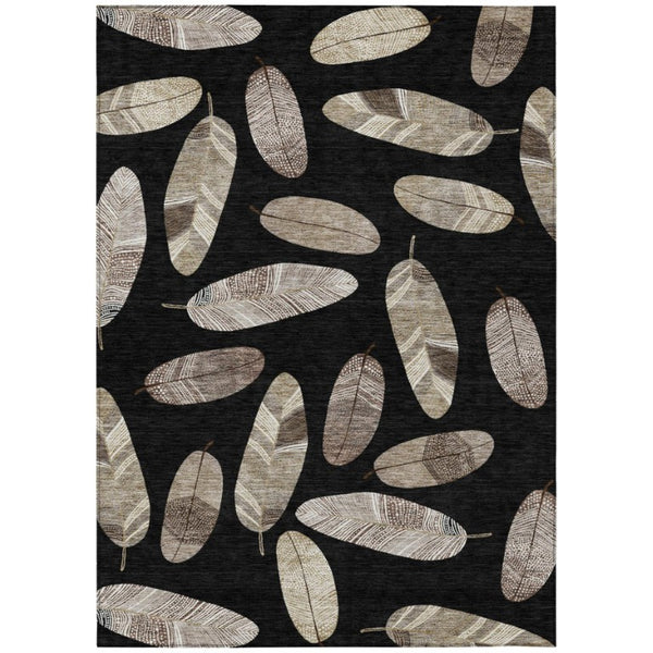 HomeRoots 8 X 10 Botanical Leaf Polyester Area Rug Washable Stain Resistant for Patio or Living Room 735083