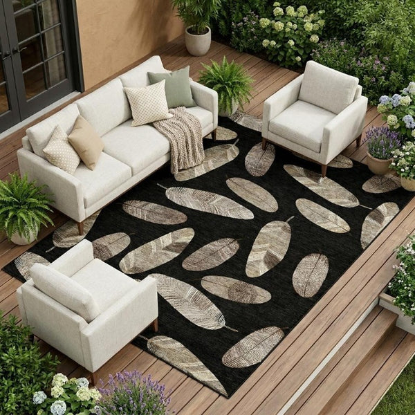 10 X 14 Botanical Leaf Polyester Area Rug Stain Resistant for Patio and Living Room