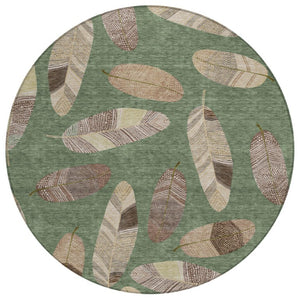 HomeRoots 8 Foot Round Botanical Leaf Polyester Area Rug Washable for Patio Kitchen Family 735088
