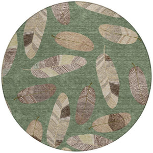 8 Foot Round Botanical Leaf Polyester Area Rug Washable for Patio Kitchen Family