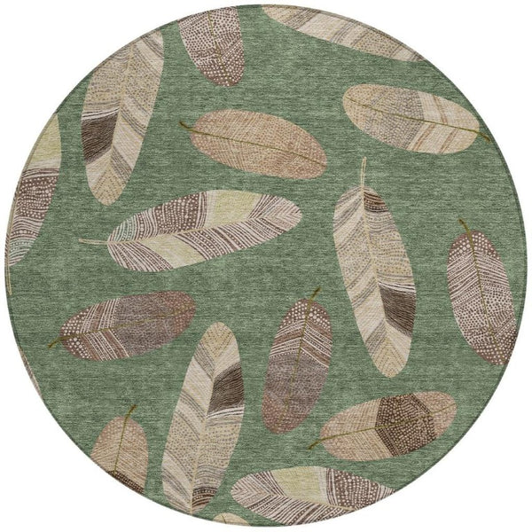 8 Foot Round Botanical Leaf Polyester Area Rug Washable for Patio Kitchen Family