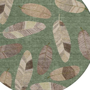 8 Foot Round Botanical Leaf Polyester Area Rug Washable for Patio Kitchen Family