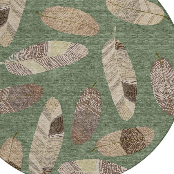 8 Foot Round Botanical Leaf Polyester Area Rug Washable for Patio Kitchen Family