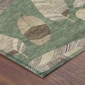 8 Foot Round Botanical Leaf Polyester Area Rug Washable for Patio Kitchen Family
