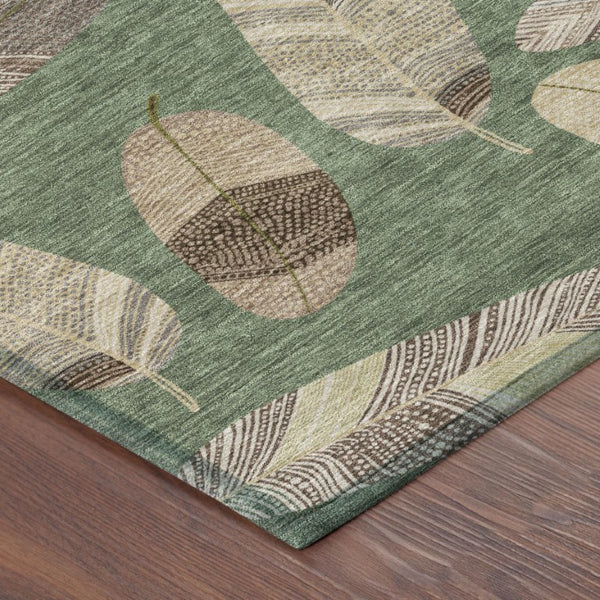 8 Foot Round Botanical Leaf Polyester Area Rug Washable for Patio Kitchen Family