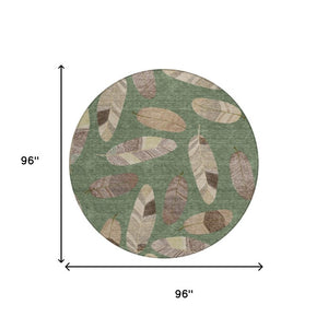 8 Foot Round Botanical Leaf Polyester Area Rug Washable for Patio Kitchen Family