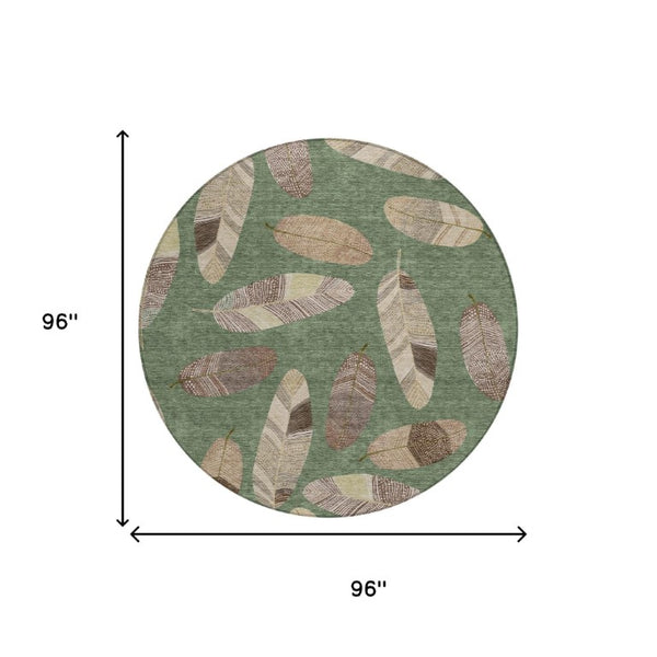 8 Foot Round Botanical Leaf Polyester Area Rug Washable for Patio Kitchen Family