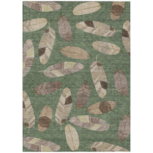 HomeRoots 10' X 14' Green and Ivory Botanical Leaves Washable Indoor Outdoor Area Rug 735091