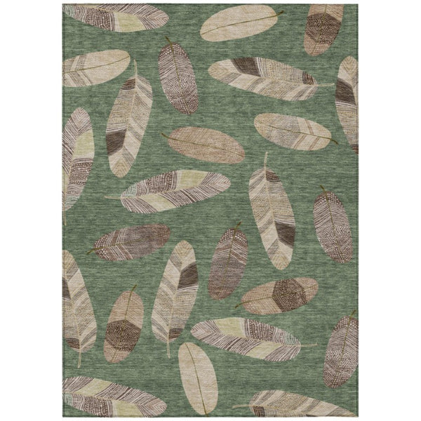 HomeRoots 10' X 14' Green and Ivory Botanical Leaves Washable Indoor Outdoor Area Rug 735091