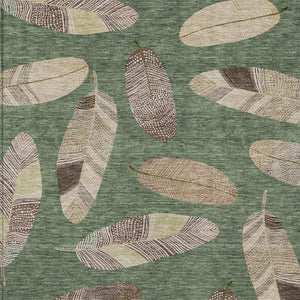 10' X 14' Green and Ivory Botanical Leaves Washable Indoor Outdoor Area Rug