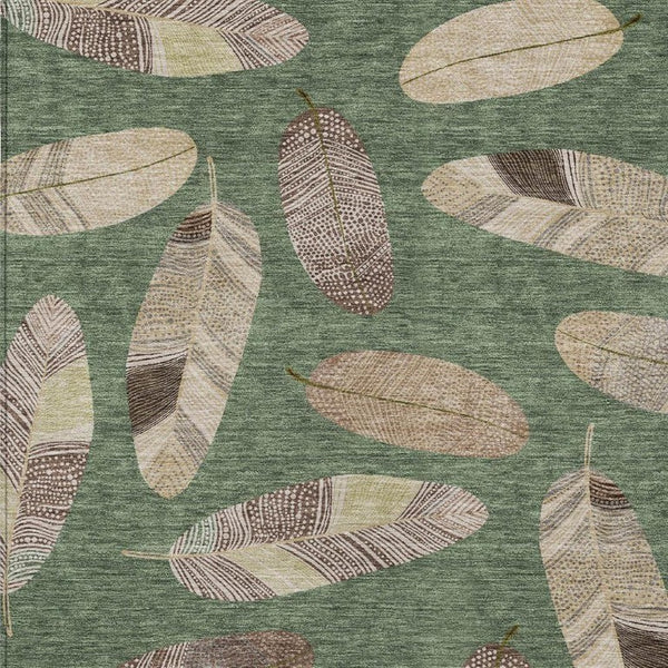 10' X 14' Green and Ivory Botanical Leaves Washable Indoor Outdoor Area Rug