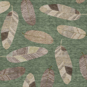 10' X 14' Green and Ivory Botanical Leaves Washable Indoor Outdoor Area Rug