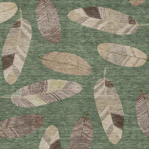 10' X 14' Green and Ivory Botanical Leaves Washable Indoor Outdoor Area Rug