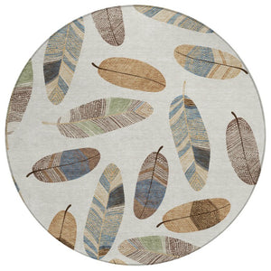 8 Ft Round Botanical Leaf Polyester Area Rug Washable Indoor Outdoor Patio Use