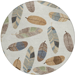 8 Ft Round Botanical Leaf Polyester Area Rug Washable Indoor Outdoor Patio Use