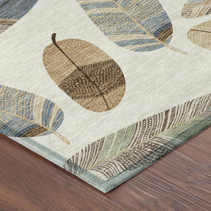 8 Ft Round Botanical Leaf Polyester Area Rug Washable Indoor Outdoor Patio Use