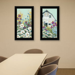English Elm "floral Field" Michele Norman 2 Panel Botanical Wall Art Set with Black Wood Frame B06787267