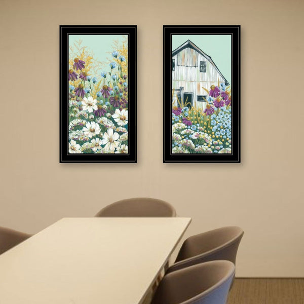 English Elm "floral Field" Michele Norman 2 Panel Botanical Wall Art Set with Black Wood Frame B06787267