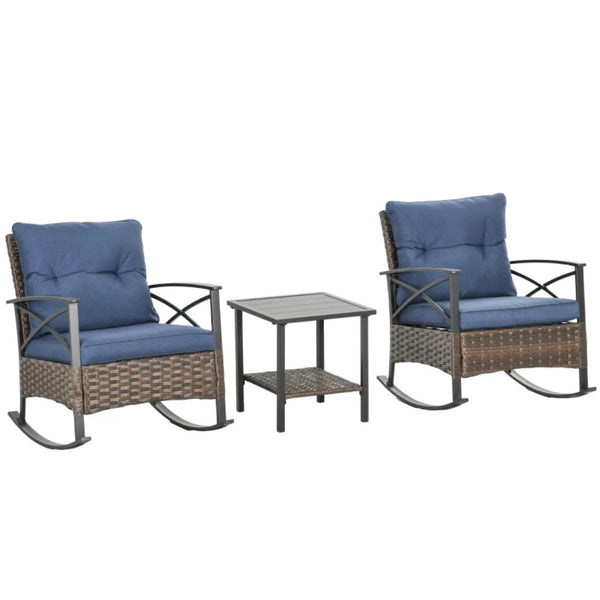 English Elm Rocking Chair Set Outdoor Pe Wicker Porch Conversation with Two Tier Coffee Table T3971P419123