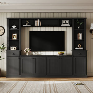 English Elm Minimalist Modular Wall Unit Four Piece Entertainment System Fits Tvs up to 75 Inches Black SD000031AAB