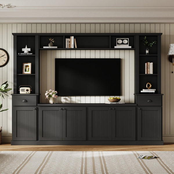 English Elm Minimalist Modular Wall Unit Four Piece Entertainment System Fits Tvs up to 75 Inches Black SD000031AAB