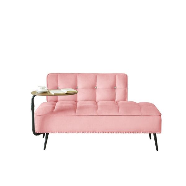 English Elm 54-inch Velvet Tufted Loveseat with Rotating Tray Table Nailhead Trim Compact Seating Pink W1359P438326