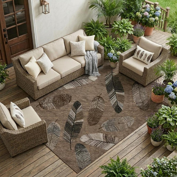 8x10 Botanical Leaves Polyester Area Rug Washable Stain Resistant Indoor Outdoor Use