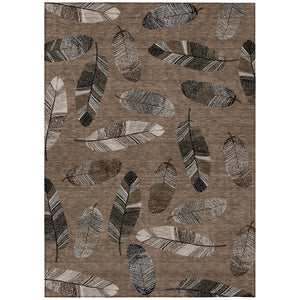 HomeRoots 8x10 Botanical Leaves Polyester Area Rug Washable Stain Resistant Indoor Outdoor Use 735101