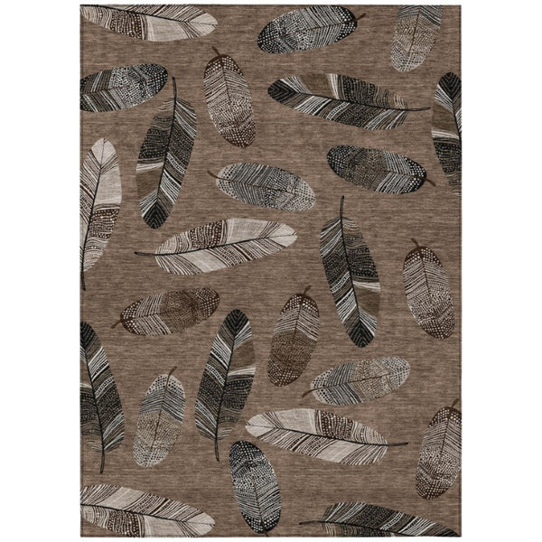 HomeRoots 8x10 Botanical Leaves Polyester Area Rug Washable Stain Resistant Indoor Outdoor Use 735101