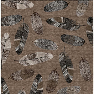 8x10 Botanical Leaves Polyester Area Rug Washable Stain Resistant Indoor Outdoor Use